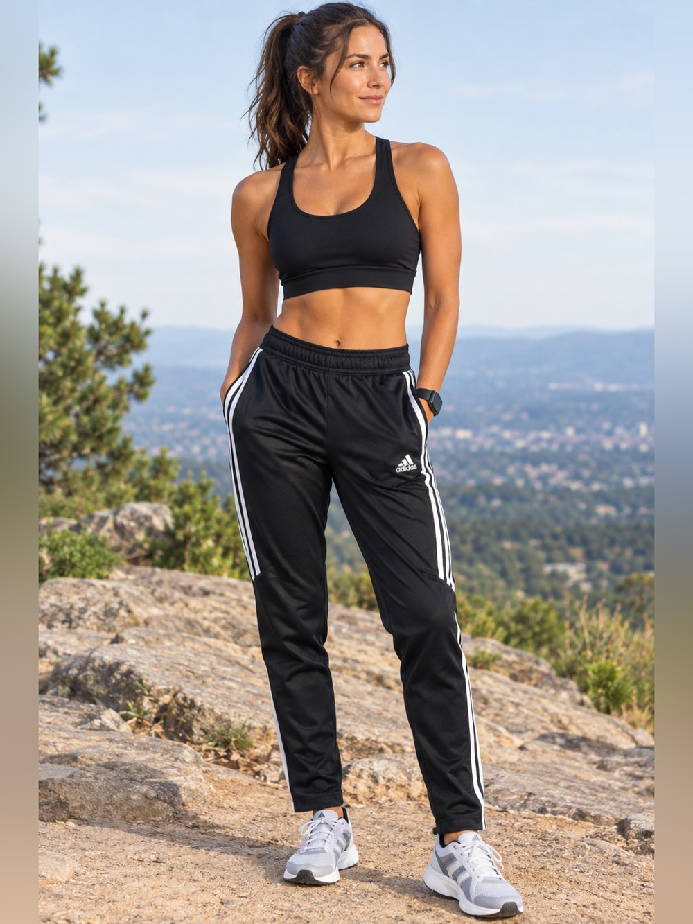 adidas Black Jogger Pants with White Side Stripes - Womens M